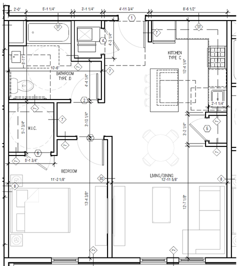 Floor plan for 1 bed, 1 bath, 650 sqft
